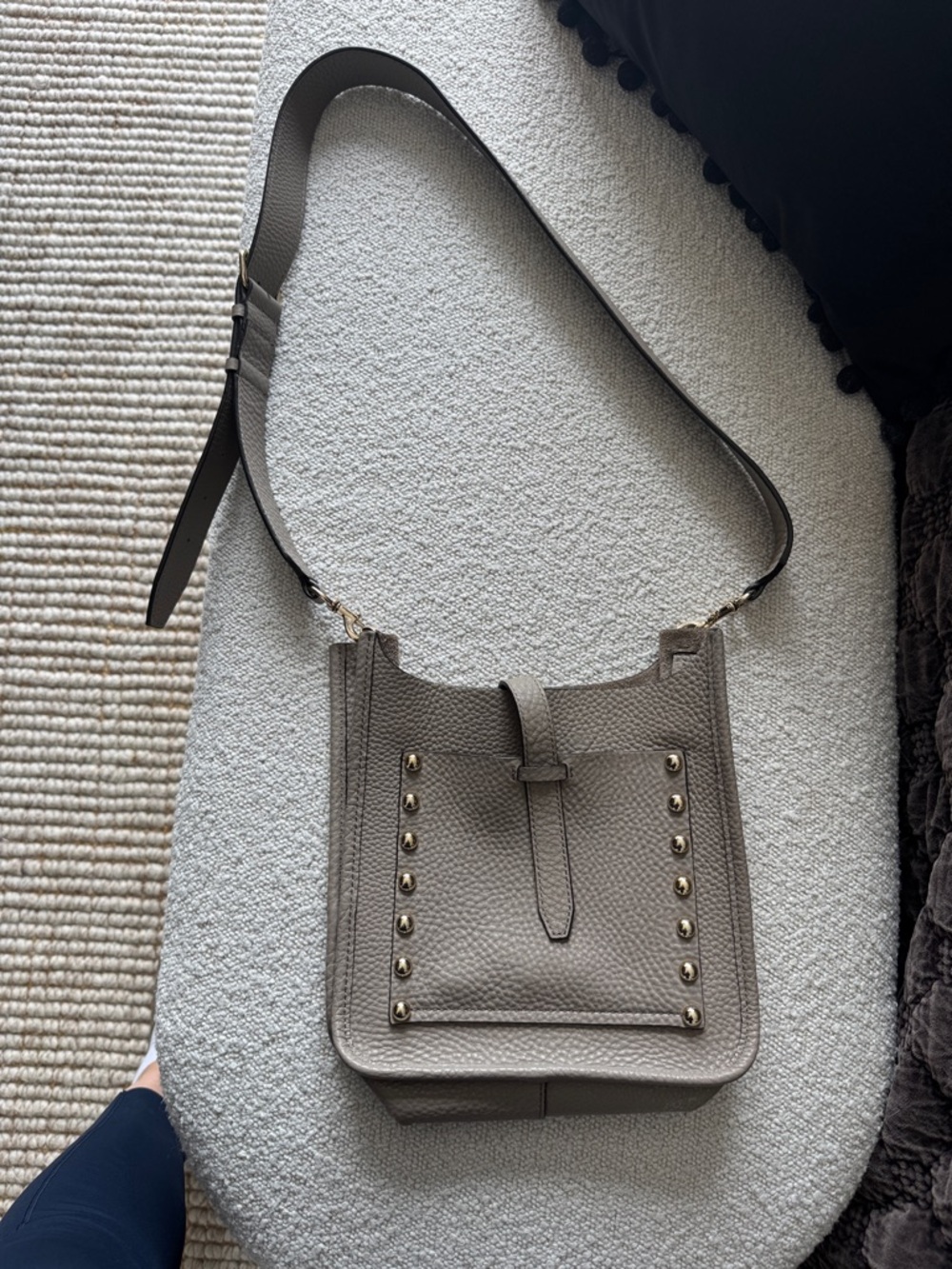 Rebecca Minkoff Taupe Pebbled Leather Stud-Accent Shoulder Bag